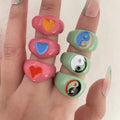 3pcs/set Butterfly Resin Knuckle Ring Set Creative Personality Colorful Heart Ring Set of Y2K Bohemia Ring for Women