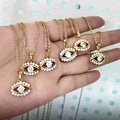 Waterproof Women Accessories Jewelry Hot Selling Turkish Blue Eye Pendant Necklace Paved Crystal Evil Eyes Necklace for Girls