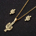 Dainty 18K Gold Silver Plated Stainless Steel Charm Cactus Earring Necklace Jewelry Set for Women