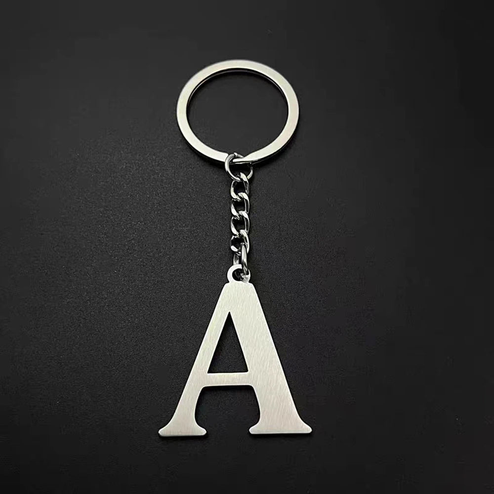 Custom Laser Engraving 3D Logo Blank Silver Zinc Alloy A-Z Initial Letter Metal Alphabet Fashion Keychain ODM/OEM Bag Purse