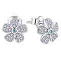 OEM Women Zirconia Rhodium Plated Stud Earrings 925 Sterling Silver Cute Flower Shaped Floral Designer Earrings for Women