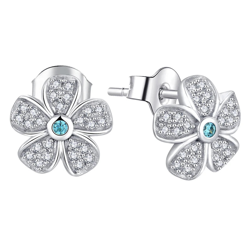 OEM Women Zirconia Rhodium Plated Stud Earrings 925 Sterling Silver Cute Flower Shaped Floral Designer Earrings for Women