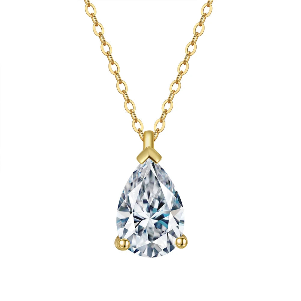 RINNTIN APN10 Pure 925 Sterling Silver 14K Gold Plated Pear Cut Cubic Zirconia Diamond Pendant Necklace for Women
