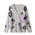 Factory Wholesale Mohair Cardigan Autumn Winter Purple Flower  Beading Oversize Lazy Pullover for Sweet Girl