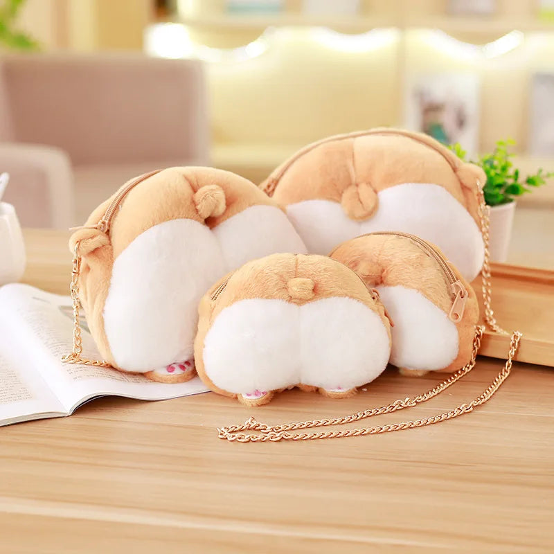 Wholesale Small Capacity Cute Corgi Butt Plush Coin Purse Unisex Daily Use Organizer with Open Closure Waterproof Feature