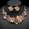 Exaggerated  Necklace Earrings Jewelry Sets Wedding Bride Women Alloy Crystal Rhinestone Flower Necklace Earrings Set