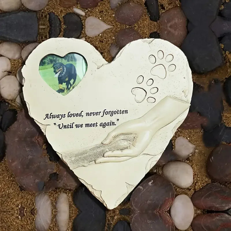 Heart-shaped Resin Pet Memorial Plaque with Dog PhotoPaw Print & Hand Touch Design Custom Sympathy Gift for Pet Loss