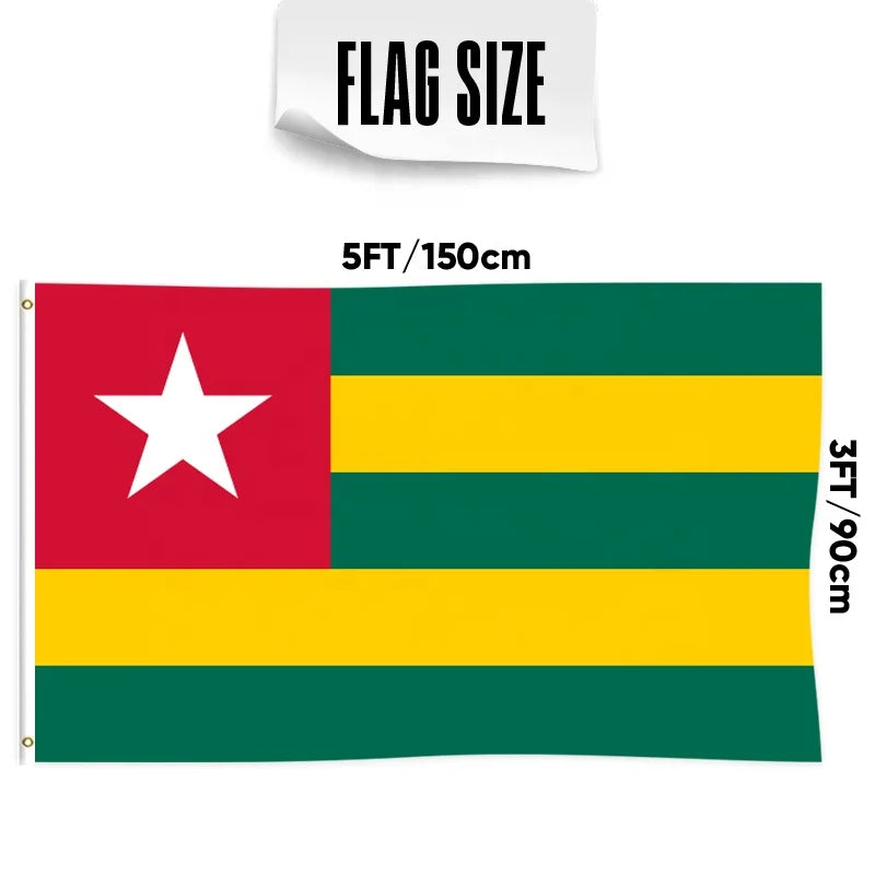3x5Ft Togo Flag Polyester With Two Brass Grommets Single Layer Hanging Outdoor and Indoor Deco
