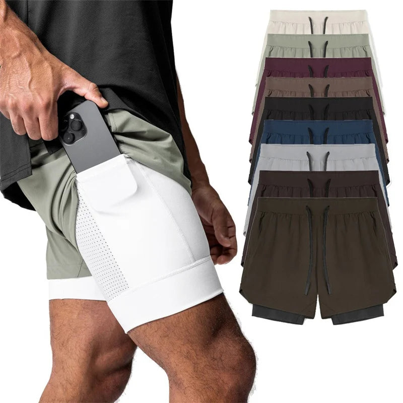 Men Running Shorts Two Layers Custom logo Sports Tight Shorts Quick Dry Breathable Active Gym Shorts