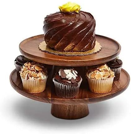 Best Price Factory Wholesale Old Carpenter Wedding Acacia Wood Dessert Fruit Pedestal Cake Serving Tray Stand Base Customizable