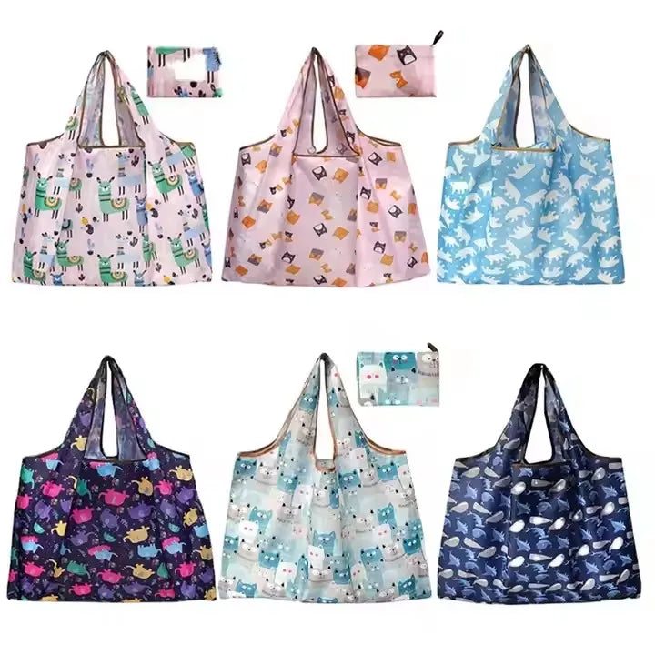 2024 Eco Friendly Recycled Waterproof Extra Large Nylon Grocery Shopping Tote Bag Custom Washable Reusable Grocery Bag Foldable