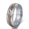 Men's 8mm Damascus Steel Wedding Band Lasered Rose Gold Mokume Gane Inlay Fashionable Geometric Design for Engagement Party Gift