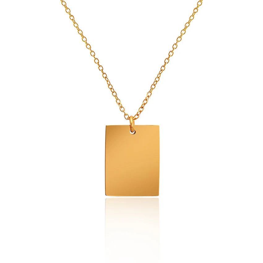 Minimalist Blank Square Necklace Custom Name Logo Engraved Pattern Rectangle Pendant Necklace Gold Silver Necklace Other Jewelry