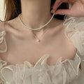 INS Style Pendant Necklace Double Layered Pearl Necklace Light Luxury Exquisite Stainless Steel Necklace for Women