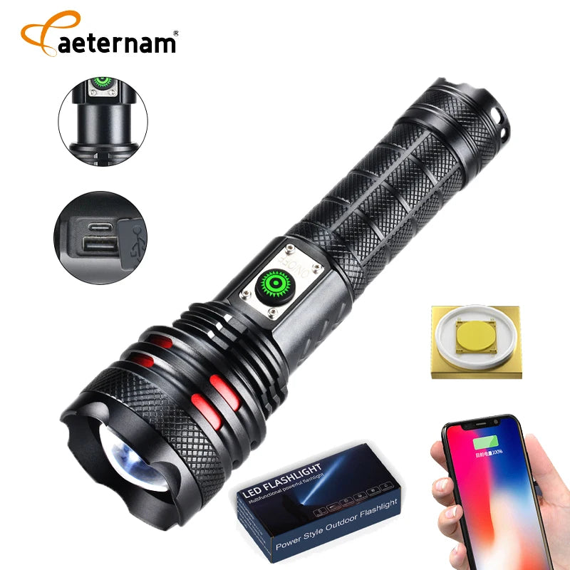 30W White Laser Aluminum Alloy IP65 Waterproof Zoomable Rechargeable USB LED Tactical Flashlight 400-500M Beam Distance 1000+