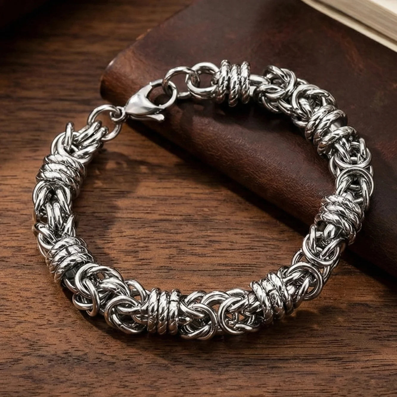 Heavy Chunky Men's Stainless Steel Woven Chain Bangle Vintage Punk Rock Biker Keel Link Hip Hop Jewelry Gift for Him