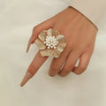 Hawaiian Gold Plated Zircon Women Jewelry Exaggeration Big Flower Wedding Rings Anillo De Flores