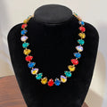 Exaggerate Chunky Colorful Crystal Geometric Necklace Sparkling Rhinestone Crystal Water Drop Necklace for Lady