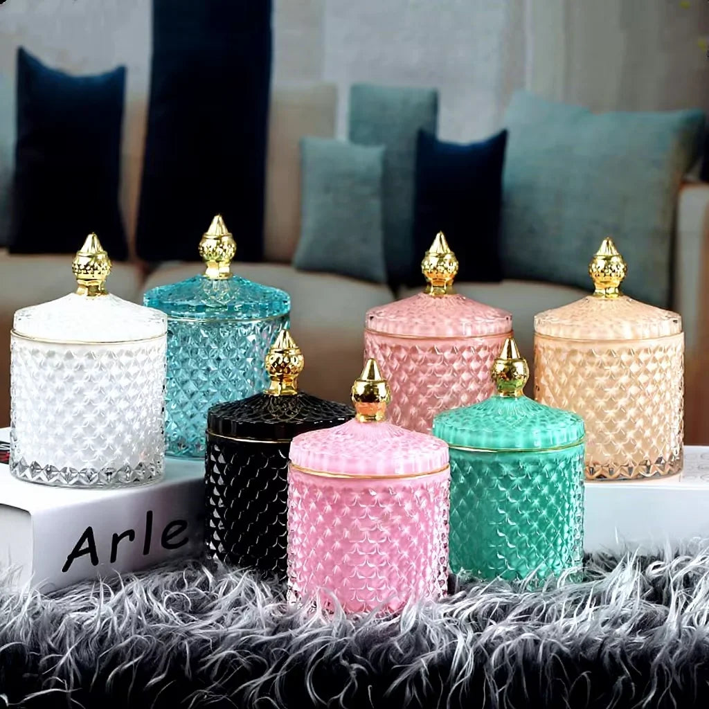 Empty Luxury Glass Candlestick Holder Lid Large Size Customized Color Silk Screen Printed for Valentine's Day Eco-Friendly