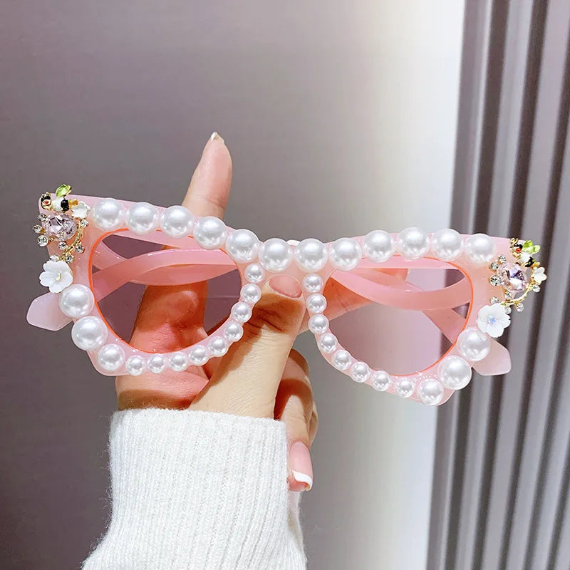2024 NEW Gafas De Sol De Lujo Rhinestone Heart Sun Glasses Oversized Pearl Heart Shaped Diamond Sunglasses