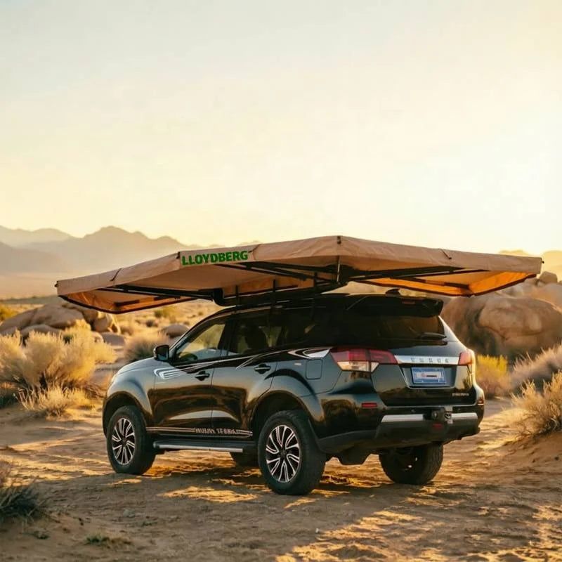 LLOYDBERG 360 Degree Free Standing Vehicle Mounted Awning New Design Waterproof LED Sun Shelter for Outdoor Camping