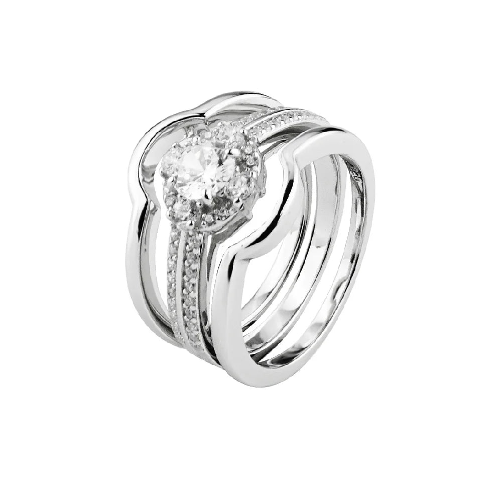 Temperament Bridal Halo Rings Micro Insert Pave Diamond Stackable Dainty Curved Design Wedding Womens 925 Sterling Silver Rings