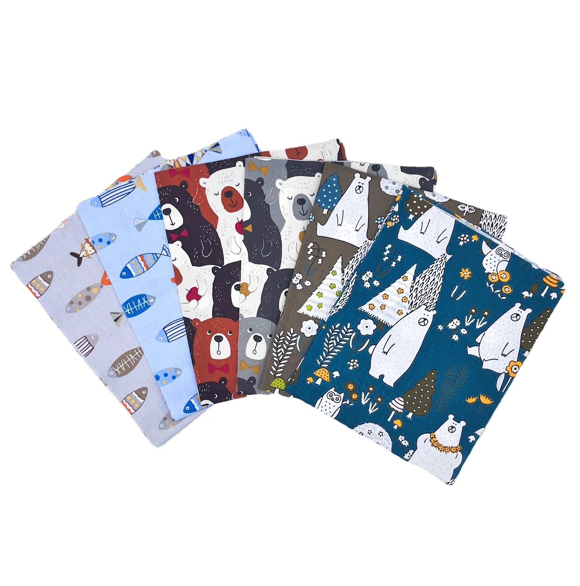 Wholesale 6pcs Bear Prints Eco-Friendly Durable Fabric Bundles Pre-Cut Sewing Quilting Crafting Fabric Squares Sheets Hand