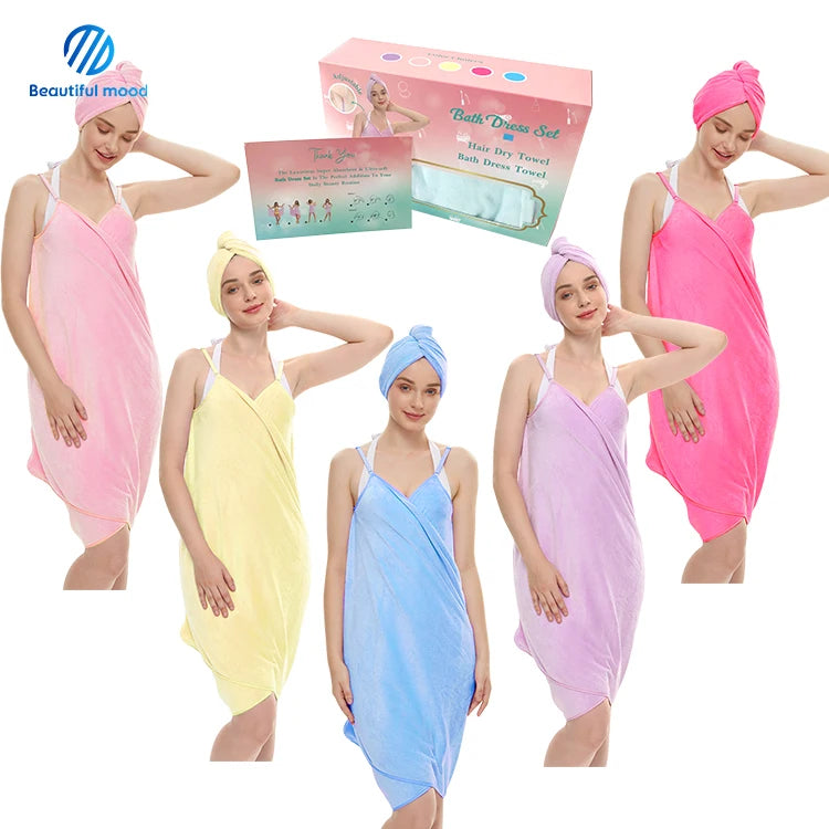 Microfiber Women's Wearable Bath Towel Dress Super Absorbent Soft Wrap Skirt Towel Woven Techniques