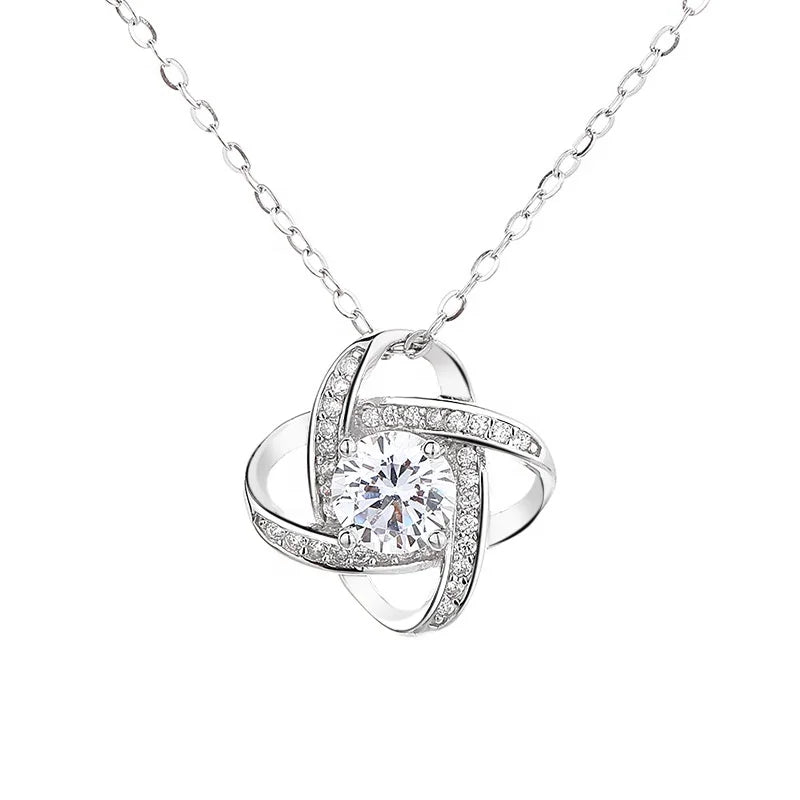 Lucky S925 Sterling Silver Four-leaf Clover Pendant Necklace for Women Girls Romantic JIANGSU Zircon for Wedding Party Gift