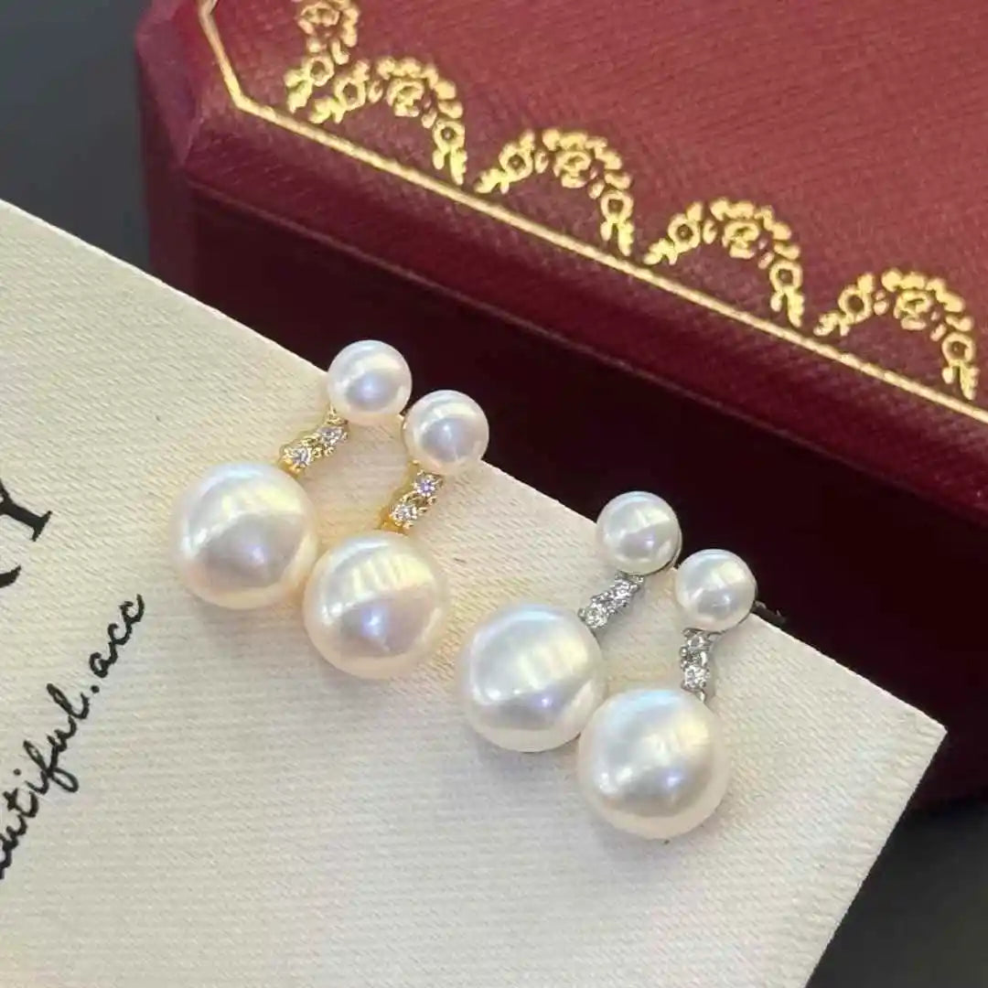 Classic Popular Stud Earrings Brass 4-5+8-9mm AAAA Grade Platinum/Gold Plated Natural White Freshwater Pearl for Anniversary