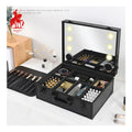 Large Capacity Women Luxury  for Professionals Full Tool Storage Travel Led Light Cosmetics Organizer Storage Mirror Makeup Box