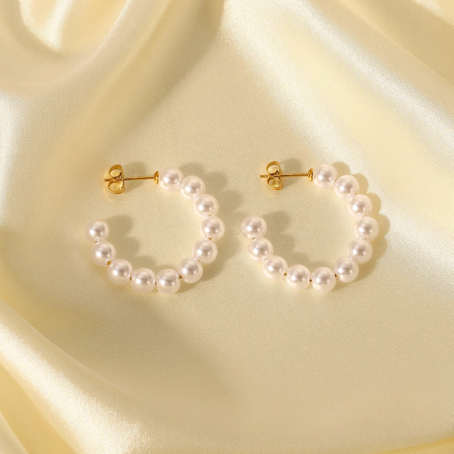 New Trend Fashion Simple Jewelry Open Stainless Steel 18K Gold C Letter Shape Pearl Woman Charm Drop Earrings