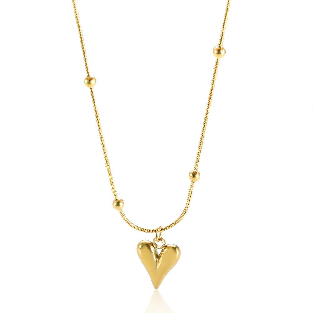 Supplier New Design Hollow Heart Pendant Necklace Korean Style Trendy Bead Choker PVD Plating Neck Jewelry Accessory Gift