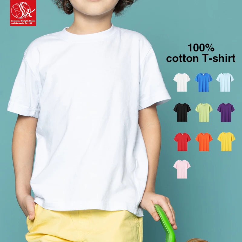 SK 180g Children's T-shirt 100% Cotton Short Sleeve with Solid Pattern Neck Custom Printed Embroidered Short Sleeve T-shirt