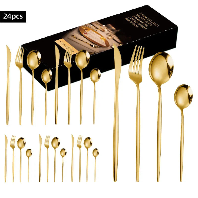 24-piece Flatware Silverware Set Black Stainless Steel Black Cutlery Set for 6 Service
