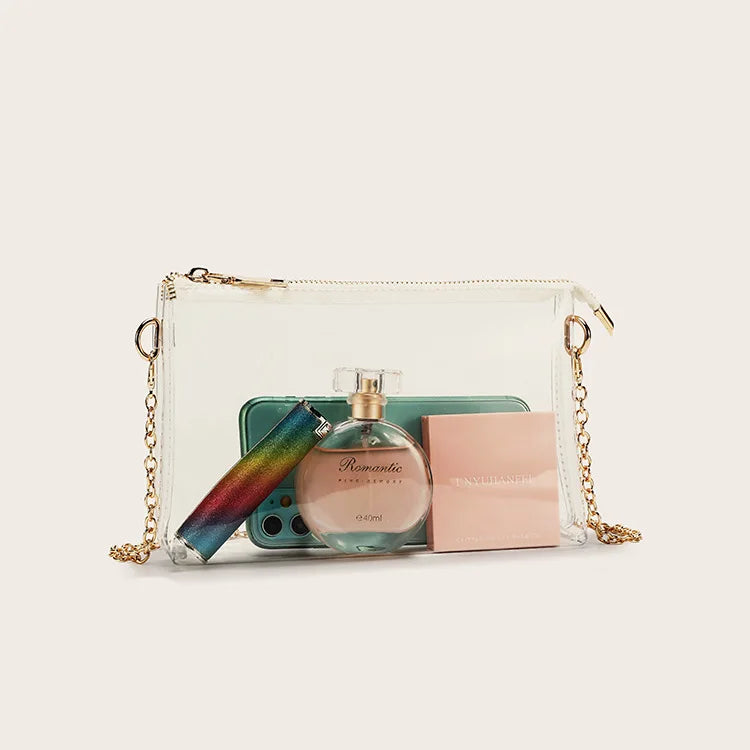 Transparent PVC Chain Shoulder Small Stadium Bag Stadium Approved Crossbody Bag Clear Purse for Women