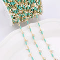 14K/18K Gold Plated Handmade Round Chain with Green Stone Charms for Jewelry Making Wholesale