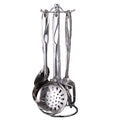 7Pcs Stainless Steel Cooking Utensils Set With Stand Holder Mirror Polished Metal Kitchen Tool Set Soup Ladle Skimmer Spatula