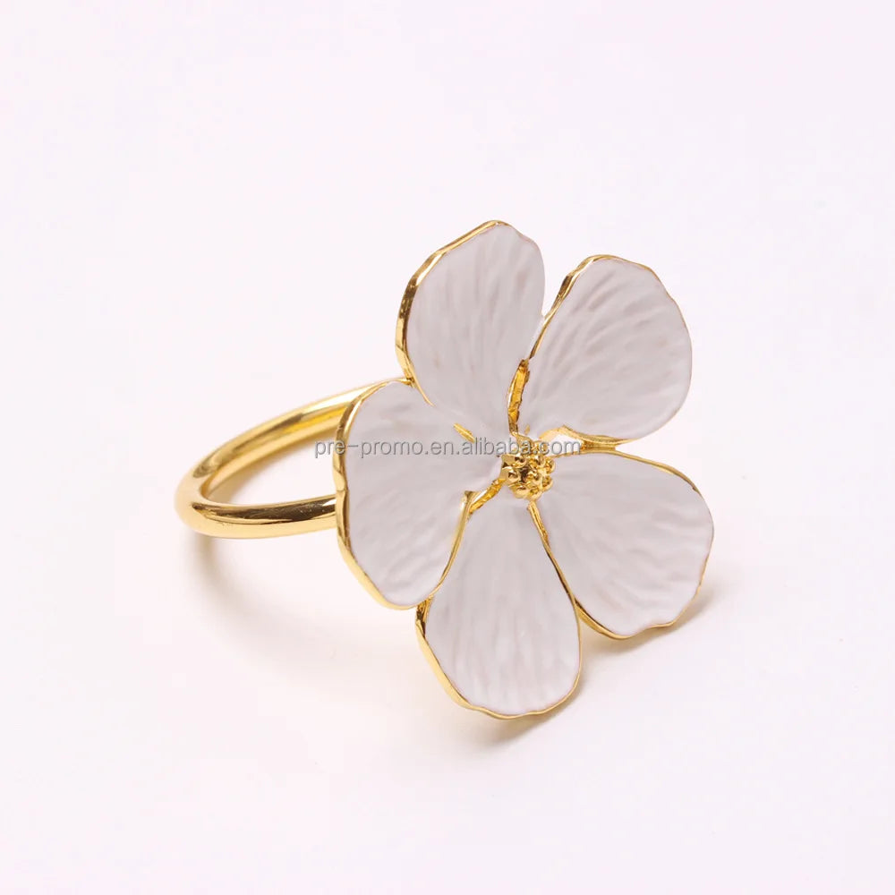 Wholesale Metal Wedding Flower Napkin Ring in White Gold pink Blue