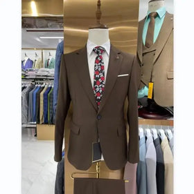 Party Slim Fit One Button Groomsmen Two Slits 2 Pieces Set Business Men Groom Brown Wedding Suits MS718