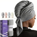Custom Logo Microfiber Hair Towel Wrap Ultra Absorbent Twist Turban Drying Cap Hair Wrap for Drying Curly Long Thick Hair