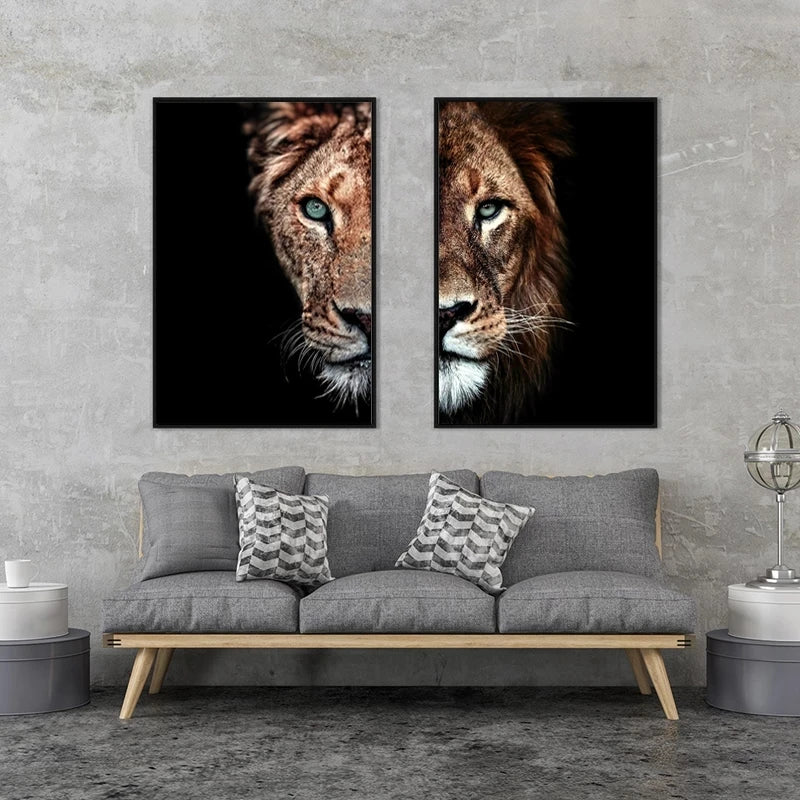 Male Lion and Lioness Animal Prints Canvas Art Pictures and Canvas Paintings on the Wall Art Modern Decorative Posters