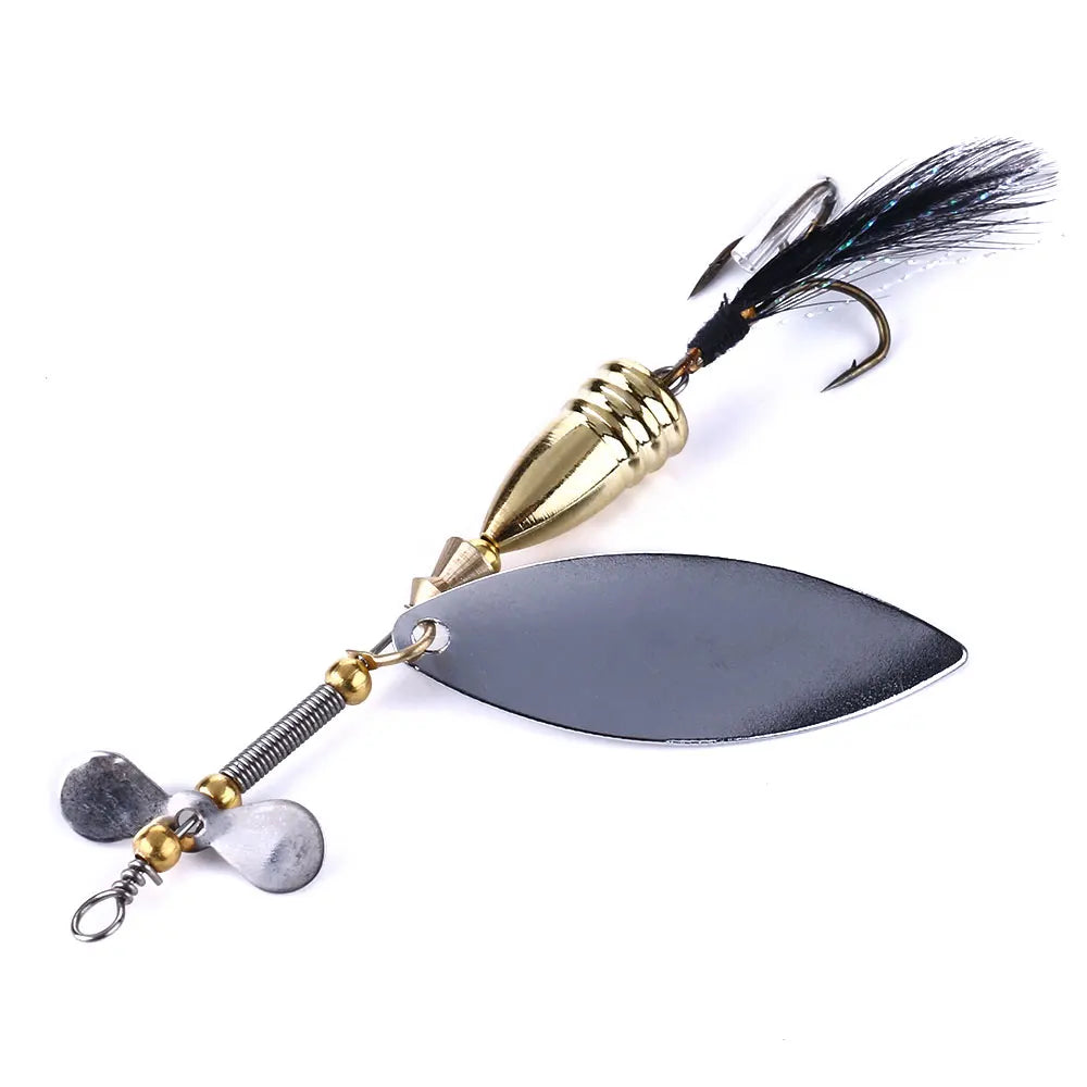 Wholesale SP182 9cm 11.6g Artificial Metal Spinner Baits Spoon Fishing Lures with Feather Hook