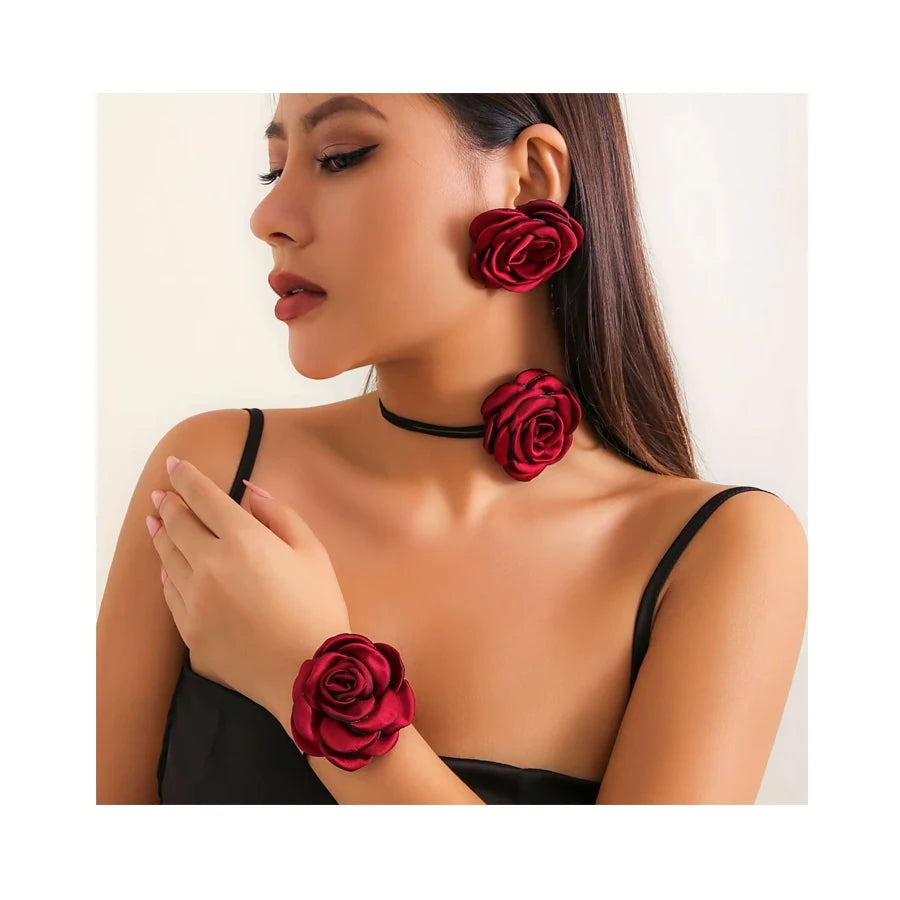 New Arrival Handmade Lace Rose Collar Fabric Choker Necklace Fashion Silk Flower Petal Classic  Wedding Party Gift