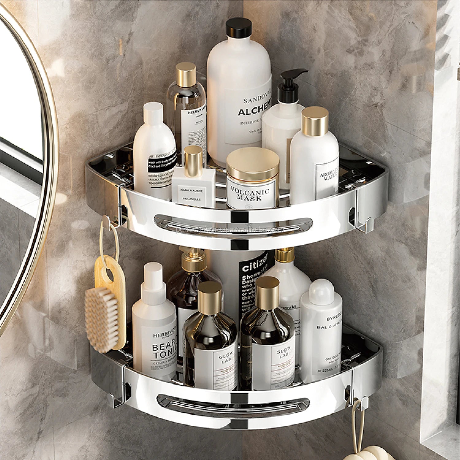 304 Stainless Steel Shower Caddy Wall Mounted Black Bathroom Shelves Free Drilling Storage Rack Wall Bathroom Shelves