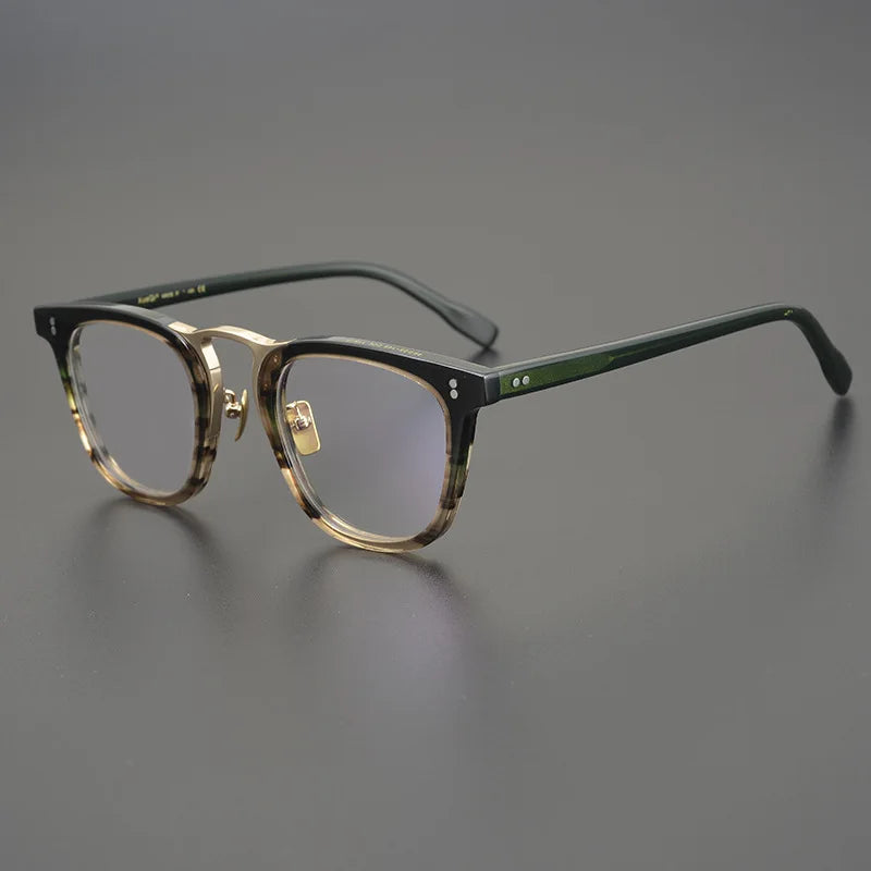 Top Quality Japanese Design Vintage Medium Gold Titanium Beam Acetate Glasses Frame  Luxury Top Quality Eyeglasses Eyewear Frame