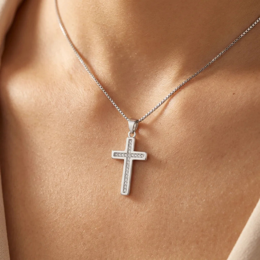Wholesale Charm Pendants Rhodium Plated Cubic Zirconia Cross God Retro Christian 925 Sterling Silver Unisex Fine Jewelry