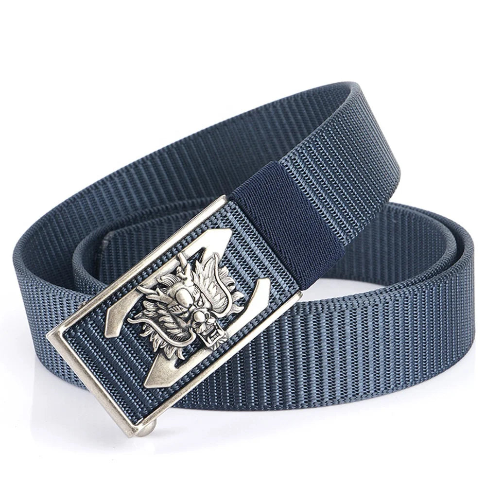 TUSHI Men's Business Nylon Belt Zinc Alloy Automatic Buckle No Ratchet No Holes 3.4CM Width 120CM Length for Outdoor Wholesale