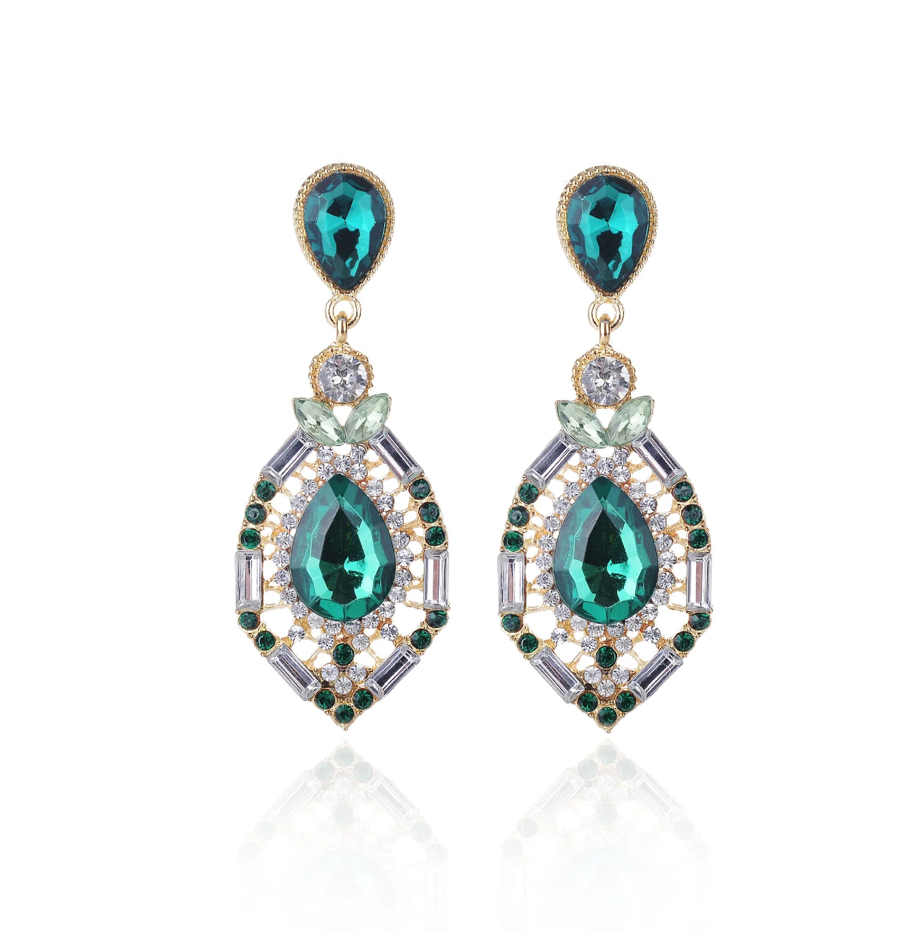 Women Drop Shape Gem Colorful Rhinestone Earrings  Alloy Diamond Exaggeration  Prom pink  Earrings