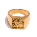 JINYOU 2208 Square Personalised Statement 18K Gold Plated Stainless Steel Abstract Sun Ring Waterproof Jewelry Accessories Women